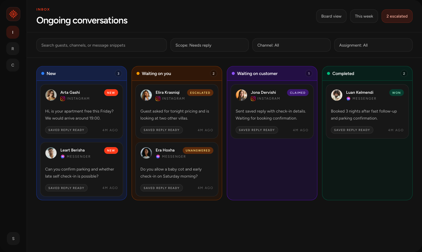 Inboks product preview showing customer conversations organized in a shared inbox.